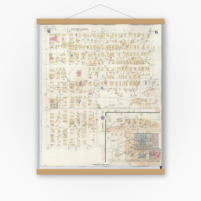 Old map wall art mockup — magnetic wood frame on white wall — Sanborn Fire Insurance Map from Noblesville, Hamilton County, Indiana (1947), Sheet #0006