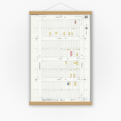 Old map wall art mockup — magnetic wood frame on white wall — Sanborn Fire Insurance Map from Chicago, Cook County, Illinois (1920), Sheet #0040