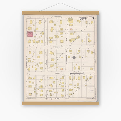 Old map wall art mockup — magnetic wood frame on white wall — Sanborn Fire Insurance Map from Viroqua, Vernon County, Wisconsin (1922), Sheet #0005