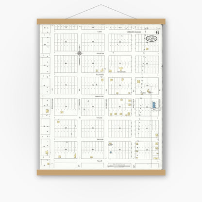 Old map wall art mockup — magnetic wood frame on white wall — Sanborn Fire Insurance Map from Llano, Llano County, Texas (1921), Sheet #0006