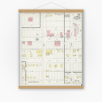Old map wall art mockup — magnetic wood frame on white wall — Sanborn Fire Insurance Map from Lorain, Lorain County, Ohio (1896), Sheet #0011