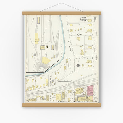 Old map wall art mockup — magnetic wood frame on white wall — Sanborn Fire Insurance Map from Lakeland, Polk County, Florida (1913), Sheet #0006