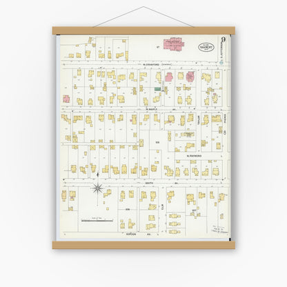 Old map wall art mockup — magnetic wood frame on white wall — Sanborn Fire Insurance Map from Van Wert, Van Wert County, Ohio (1901), Sheet #0009