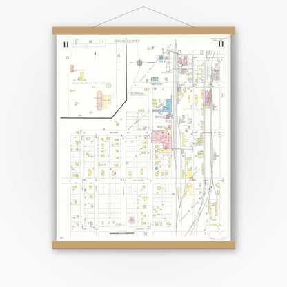 Old map wall art mockup — magnetic wood frame on white wall — Sanborn Fire Insurance Map from Webster City, Hamilton County, Iowa (1938), Sheet #0011