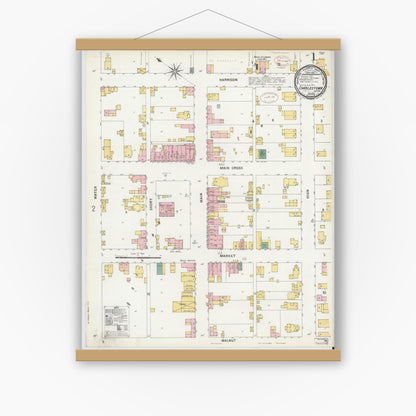 Old map wall art mockup — magnetic wood frame on white wall — Sanborn Fire Insurance Map from Charlestown, Clark County, Indiana (1899) - Complete Map Set