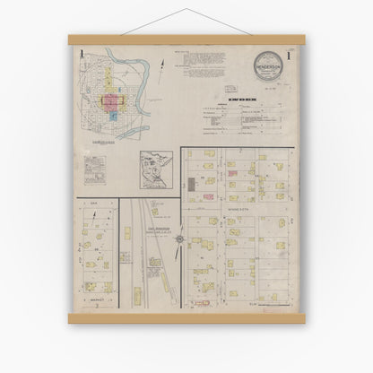 Old map wall art mockup — magnetic wood frame on white wall — Sanborn Fire Insurance Map from Henderson, Sibley County, Minnesota (1930), Sheet #0001
