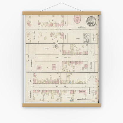 Old map wall art mockup — magnetic wood frame on white wall — Sanborn Fire Insurance Map from Beaver, Beaver County, Pennsylvania (1886), Sheet #0001