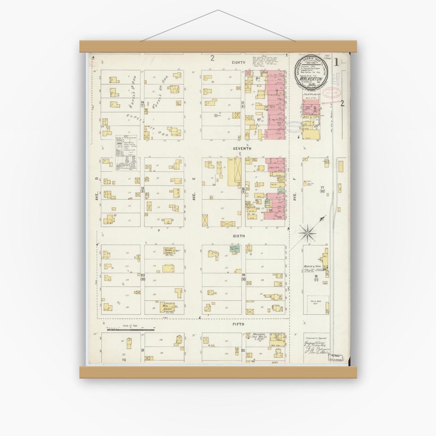 Old map wall art mockup — magnetic wood frame on white wall — Sanborn Fire Insurance Map from Walkerton, Saint Joseph County, Indiana (1898) - Complete Map Set