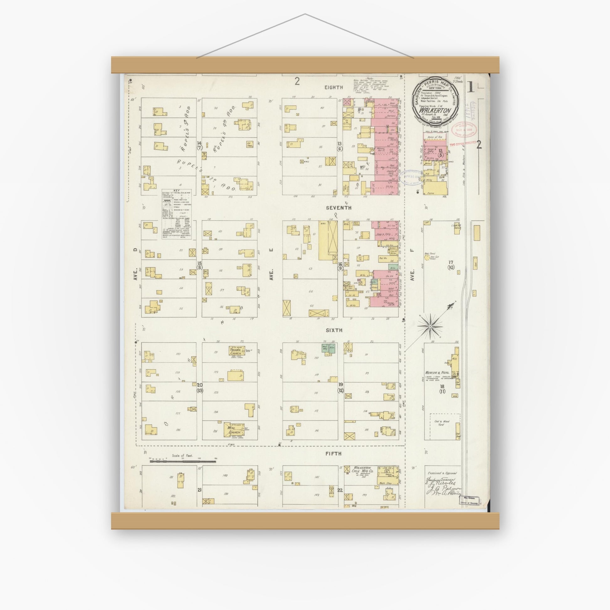 Old map wall art mockup — magnetic wood frame on white wall — Sanborn Fire Insurance Map from Walkerton, Saint Joseph County, Indiana (1898) - Complete Map Set