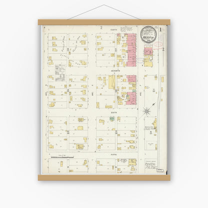 Old map wall art mockup — magnetic wood frame on white wall — Sanborn Fire Insurance Map from Walkerton, Saint Joseph County, Indiana (1898) - Complete Map Set