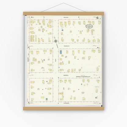 Old map wall art mockup — magnetic wood frame on white wall — Sanborn Fire Insurance Map from Otsego, Allegan County, Michigan (1911), Sheet #0006