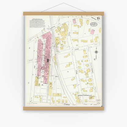 Old map wall art mockup — magnetic wood frame on white wall — Sanborn Fire Insurance Map from Gardner, Worcester County, Massachusetts (1909), Sheet #0015