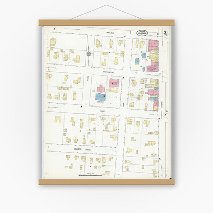 Old map wall art mockup — magnetic wood frame on white wall — Sanborn Fire Insurance Map from Marengo, McHenry County, Illinois (1912), Sheet #0003