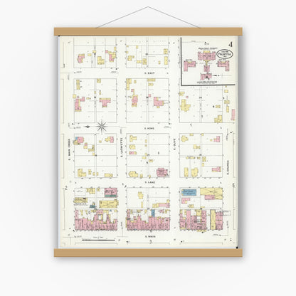 Old map wall art mockup — magnetic wood frame on white wall — Sanborn Fire Insurance Map from Palmyra, Marion County, Missouri (1909), Sheet #0004