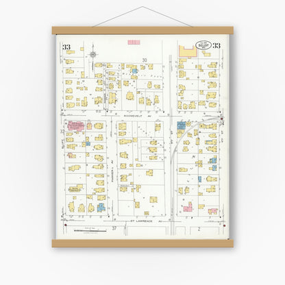 Old map wall art mockup — magnetic wood frame on white wall — Sanborn Fire Insurance Map from Beloit, Rock County, Wisconsin (1926), Sheet #0033