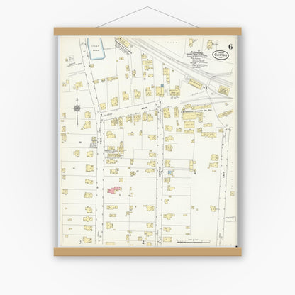 Old map wall art mockup — magnetic wood frame on white wall — Sanborn Fire Insurance Map from Clinton, Hunterdon County, New Jersey (1912), Sheet #0006