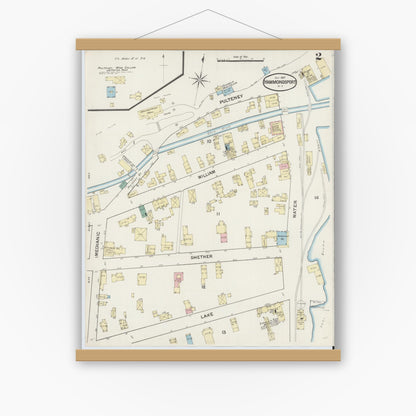Old map wall art mockup — magnetic wood frame on white wall — Sanborn Fire Insurance Map from Hammondsport, Steuben County, New York (1887), Sheet #0002