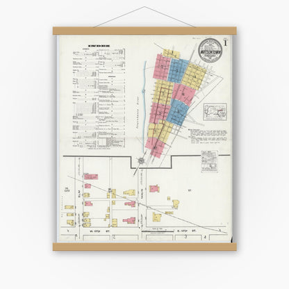 Old map wall art mockup — magnetic wood frame on white wall — Sanborn Fire Insurance Map from Watsontown, Northumberland County, Pennsylvania (1921) - Complete Map Set
