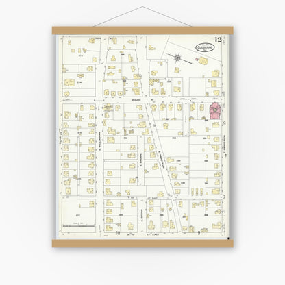 Old map wall art mockup — magnetic wood frame on white wall — Sanborn Fire Insurance Map from Cleburne, Johnson County, Texas (1910), Sheet #0012