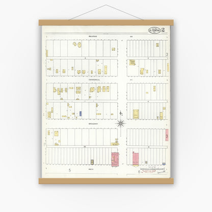 Old map wall art mockup — magnetic wood frame on white wall — Sanborn Fire Insurance Map from El Centro, Imperial County, California (1910), Sheet #0002