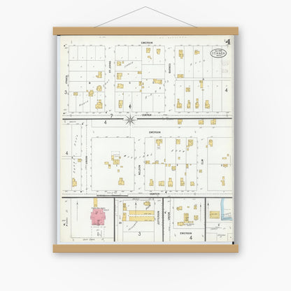 Old map wall art mockup — magnetic wood frame on white wall — Sanborn Fire Insurance Map from Ithaca, Gratiot County, Michigan (1900), Sheet #0004