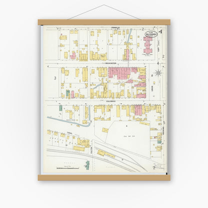 Old map wall art mockup — magnetic wood frame on white wall — Sanborn Fire Insurance Map from Nelsonville, Athens County, Ohio (1900), Sheet #0004