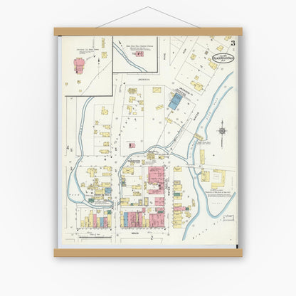 Old map wall art mockup — magnetic wood frame on white wall — Sanborn Fire Insurance Map from Black River Falls, Jackson County, Wisconsin (1909), Sheet #0003