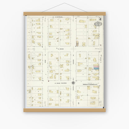 Old map wall art mockup — magnetic wood frame on white wall — Sanborn Fire Insurance Map from Big Rapids, Mecosta County, Michigan (1914), Sheet #0004