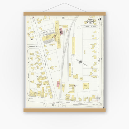 Old map wall art mockup — magnetic wood frame on white wall — Sanborn Fire Insurance Map from Rockland, Plymouth County, Massachusetts (1912), Sheet #0011