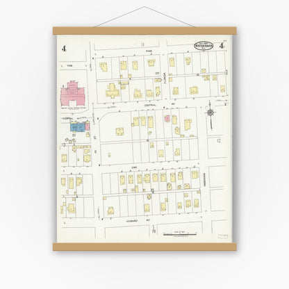 Old map wall art mockup — magnetic wood frame on white wall — Sanborn Fire Insurance Map from Winter Haven, Polk County, Florida (1924), Sheet #0004
