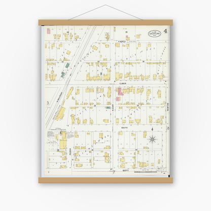 Old map wall art mockup — magnetic wood frame on white wall — Sanborn Fire Insurance Map from Crestline, Crawford County, Ohio (1901), Sheet #0004