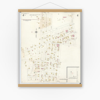 Old map wall art mockup — magnetic wood frame on white wall — Sanborn Fire Insurance Map from Yellow Springs, Greene County, Ohio (1945), Sheet #0004