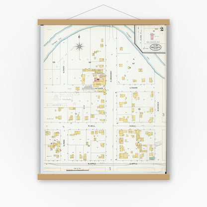 Old map wall art mockup — magnetic wood frame on white wall — Sanborn Fire Insurance Map from Hastings, Barry County, Michigan (1900), Sheet #0002