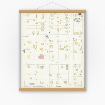 Old map wall art mockup — magnetic wood frame on white wall — Sanborn Fire Insurance Map from Wichita Falls, Wichita County, Texas (1908), Sheet #0010