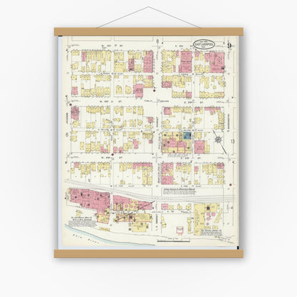 Old map wall art mockup — magnetic wood frame on white wall — Sanborn Fire Insurance Map from East Liverpool, Columbiana County, Ohio (1913), Sheet #0009
