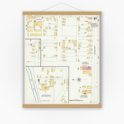 Old map wall art mockup — magnetic wood frame on white wall — Sanborn Fire Insurance Map from Indiana, Indiana County, Pennsylvania (1903), Sheet #0010