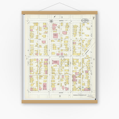 Old map wall art mockup — magnetic wood frame on white wall — Sanborn Fire Insurance Map from East Liverpool, Columbiana County, Ohio (1903), Sheet #0007
