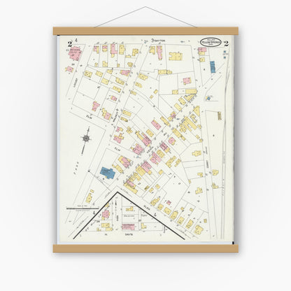 Old map wall art mockup — magnetic wood frame on white wall — Sanborn Fire Insurance Map from Yellow Springs, Greene County, Ohio (1924), Sheet #0002