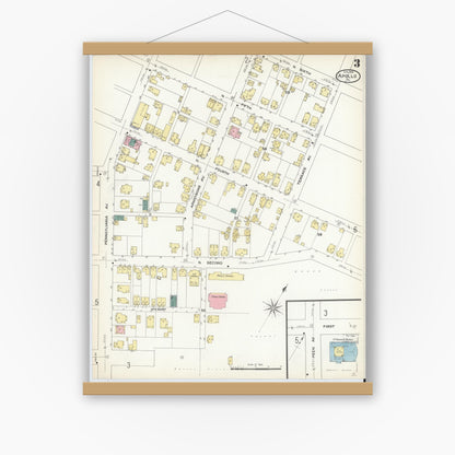 Old map wall art mockup — magnetic wood frame on white wall — Sanborn Fire Insurance Map from Apollo, Armstrong County, Pennsylvania (1909), Sheet #0003