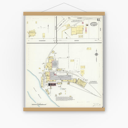 Old map wall art mockup — magnetic wood frame on white wall — Sanborn Fire Insurance Map from Orange, Orange County, Texas (1914), Sheet #0012