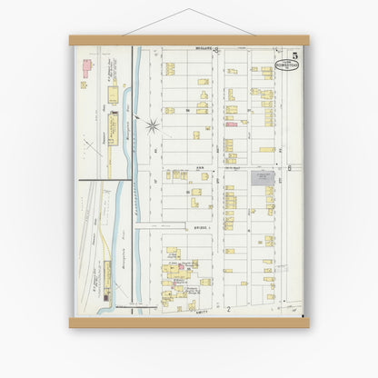 Old map wall art mockup — magnetic wood frame on white wall — Sanborn Fire Insurance Map from Homestead, Allegheny County, Pennsylvania (1896), Sheet #0005
