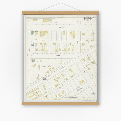 Old map wall art mockup — magnetic wood frame on white wall — Sanborn Fire Insurance Map from Kalkaska, Kalkaska County, Michigan (1894), Sheet #0004