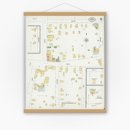 Old map wall art mockup — magnetic wood frame on white wall — Sanborn Fire Insurance Map from Sodus, Wayne County, New York (1899), Sheet #0003