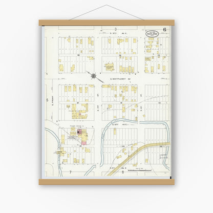 Old map wall art mockup — magnetic wood frame on white wall — Sanborn Fire Insurance Map from Ashland, Ashland County, Wisconsin (1909), Sheet #0006