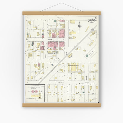 Old map wall art mockup — magnetic wood frame on white wall — Sanborn Fire Insurance Map from Ashland, Cass County, Illinois (1909), Sheet #0002