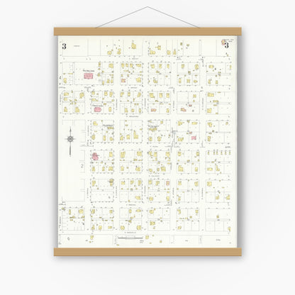 Old map wall art mockup — magnetic wood frame on white wall — Sanborn Fire Insurance Map from Troup, Smith County, Texas (1934), Sheet #0003