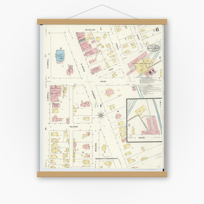 Old map wall art mockup — magnetic wood frame on white wall — Sanborn Fire Insurance Map from Hillsdale, Hillsdale County, Michigan (1907), Sheet #0006