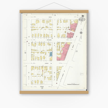Old map wall art mockup — magnetic wood frame on white wall — Sanborn Fire Insurance Map from Wyandotte, Wayne County, Michigan (1912), Sheet #0019