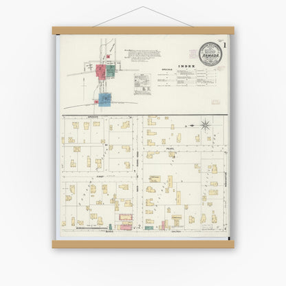 Old map wall art mockup — magnetic wood frame on white wall — Sanborn Fire Insurance Map from Armada, Macomb County, Michigan (1907) - Complete Map Set