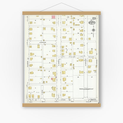 Old map wall art mockup — magnetic wood frame on white wall — Sanborn Fire Insurance Map from McKinney, Collin County, Texas (1920), Sheet #0023
